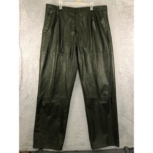 Bagazio Leather Pants Men 42x33 Green Real Leather Pleated Biker Rocker